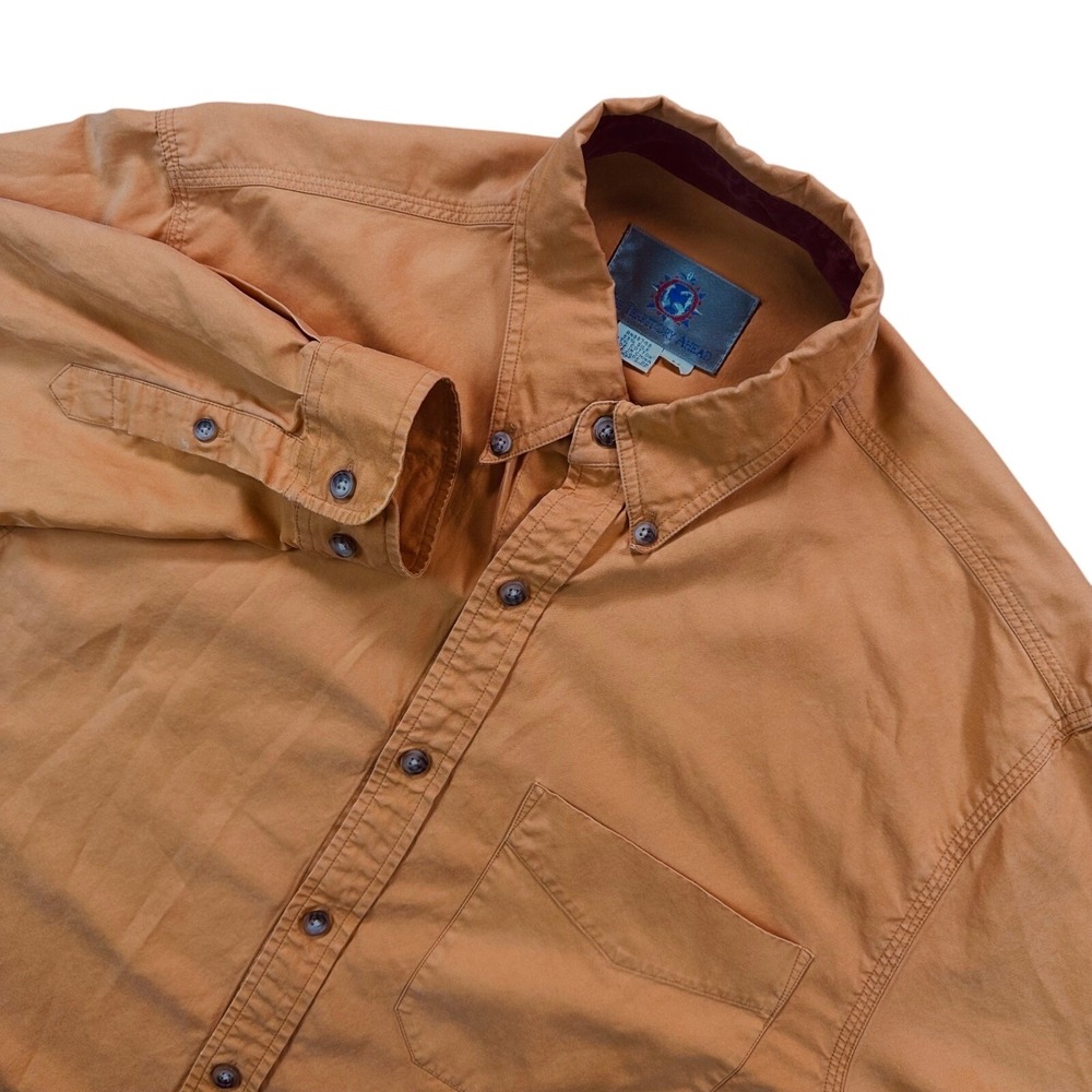 The Territory Ahead Button Down Silk Blend Flannel Shirt Men's M Orange Workwear
